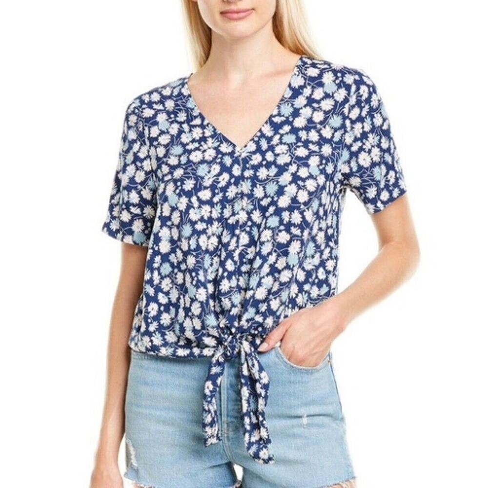 Madewell Blue Moon Tie Front Floral Short Sleeve Top Size XXS